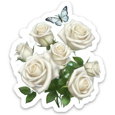 magical sparkling white roses bouquet with butterflies fairy core sticker