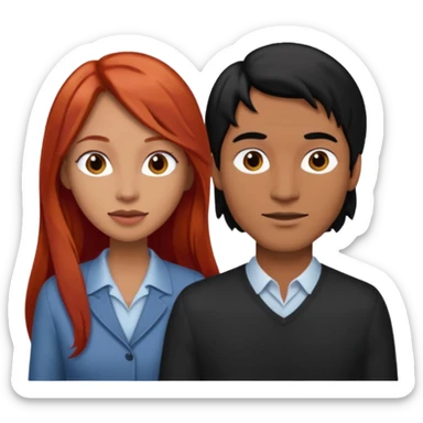 Mujer flaca con cabello largo color rojo color de piel media, hombre de color medio moreno con cabello color negro, flaco sticker