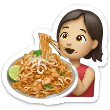 person eatting pad thai sticker