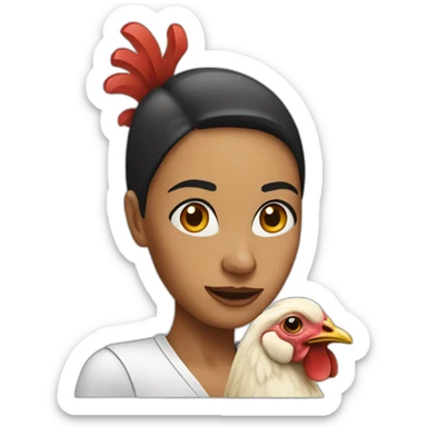 woman with chicken head sticker