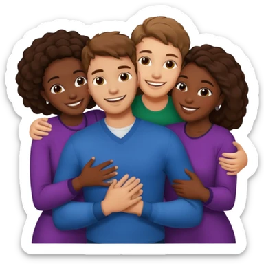 one american italian young brown-haired man surrounded by three african women with large butts hugging him and each other and massaging his crotch sticker