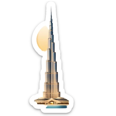 Burj Khalifa, light beige, minimalism, night view with lighting, emoji style sticker