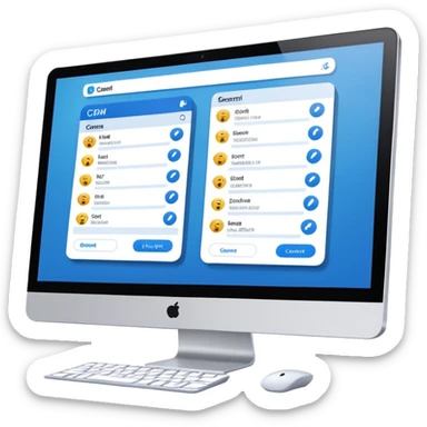 computer screen with contact cards, CRM tool sticker