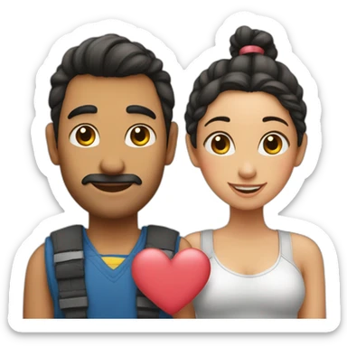 Man loves woman with pigtails, heart between them sticker