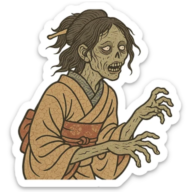 Zombie girl, ukiyo-e style sticker