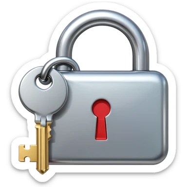 A chrome silver lock and key emoji, smooth metallic surfaces, glossy reflections, luxury swag vibe, minimal iOS emoji style, centered on clean white background sticker