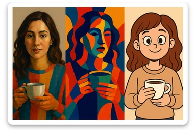 woman holding coffee, diverse styles 3 sticker