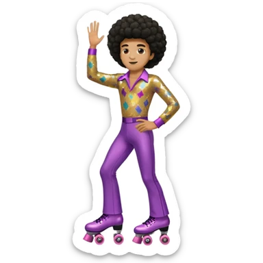 man afro hair disco clothe and roller skate sticker