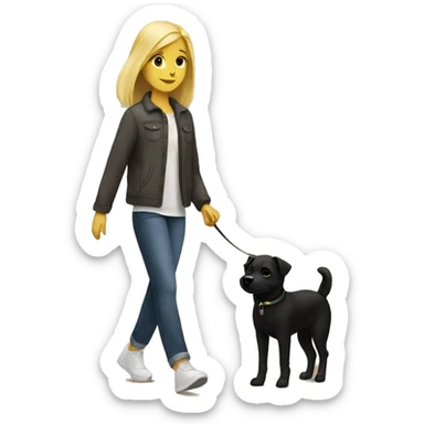 Blond teen girl walking  small black dog sticker