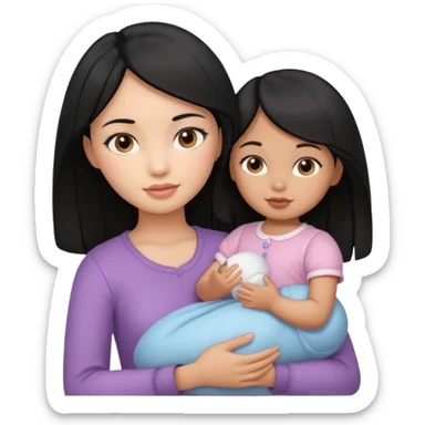 a black hair girl with 1 babie doll sticker