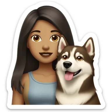A girl Dark brown  hair next to a light dorée  Husky sticker