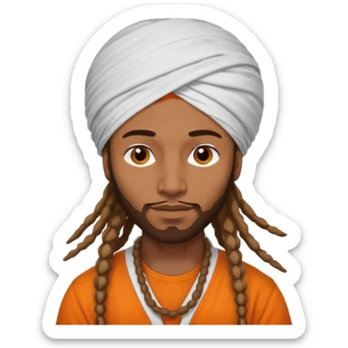 Brownskin man with long dreadlocks add a white turban on his head orange shirt  sticker