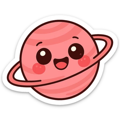 a cute pink planet, original design, big eyes, blushing cheeks, joyful sticker