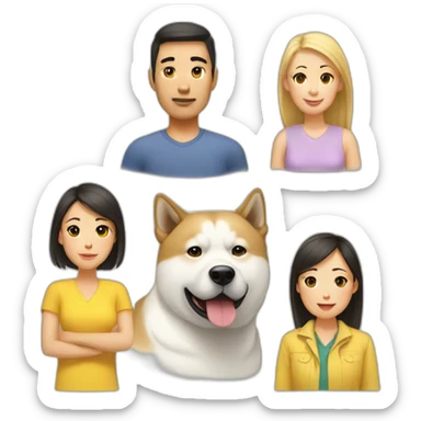 asian dad, white mom, akita dog yellow sticker