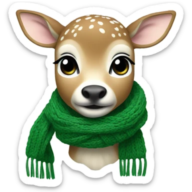 fawn with a white green knitted scarf sticker