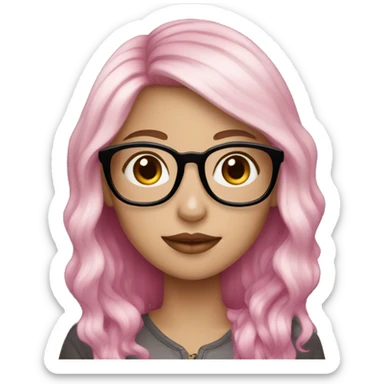 white girl with blonde and pink ombre hair and glasses, holding a heart sticker