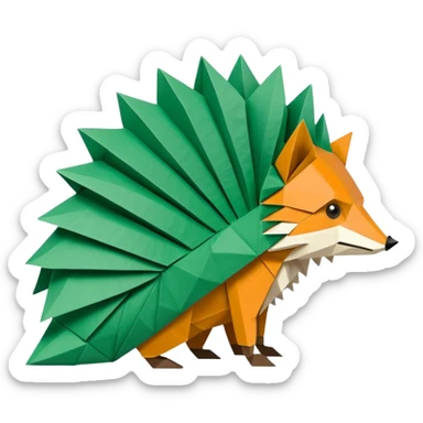 origami hedgehog half fox half hedgehog in color green #A8FBD3 the tail of fox sticker