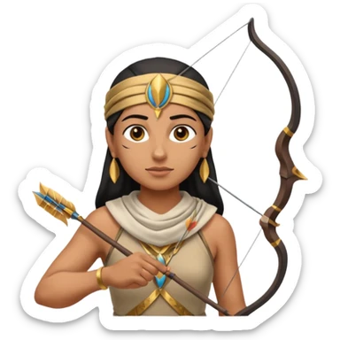 Emoji portrait of an Egyptian archer. Headcloth, bow and arrow, focused expression. sticker