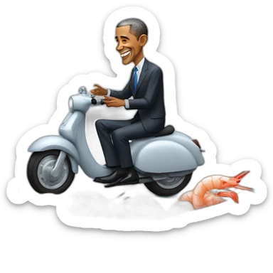 obama riding a mooncar in france while eating a plate of shrimps sticker