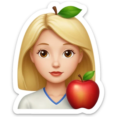 eva with an apple sticker