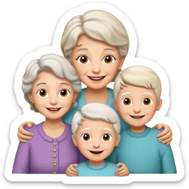 two kids (1 boy and 1 girl) with their mother and grand mother smiling sticker