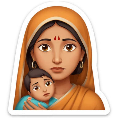 face of an Indian mother with teared up eyes, emotional expression sticker