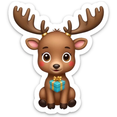 reindeer baby  cute, full body , gifts stuck in head sticker