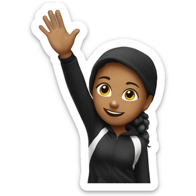 girl in black tracksuit waving sticker