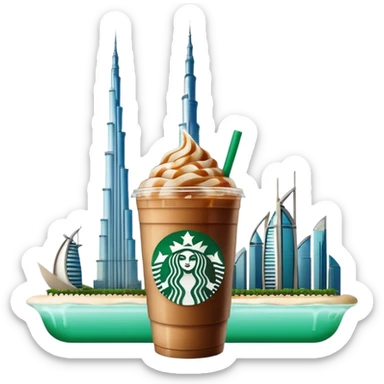 Starbucks iced coffee with Dubai chivalry bar with green filling and burn Khalifa  sticker