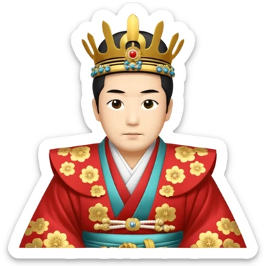 Japanese emperor, Edo period, wearing ceremonial ho and kanmuri, regal pose sticker