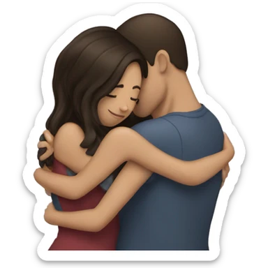 brunette couple hugging sticker