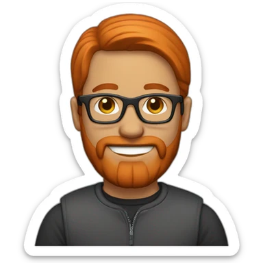 man red straight hair with beard and glasses. Add earphones with a microphone sticker