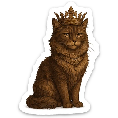 queen cat with elegant crown, noble posture, luxurious details sticker