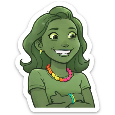 Arms crossed holding neck laughing girl sticker