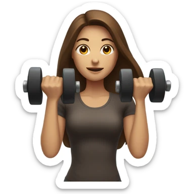 A woman with long brown hair was lifting dumbbells with her hands sticker
