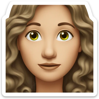 50 year old woman with long wavy brown hair and green eyes sticker