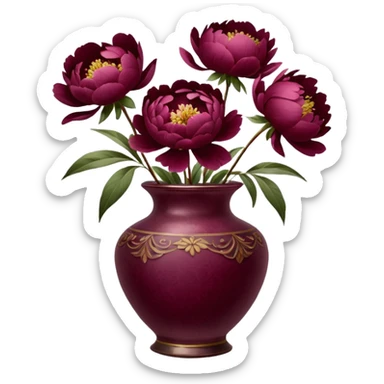 burgundy peonies in a vintage vase sticker