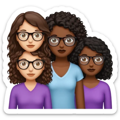 3 chicas: dos con el pelo lacio y café, piel blanca pero no tanto con el pelo por el pecho, y la otra morena y pelo rizado negro y lentes transparentes sticker