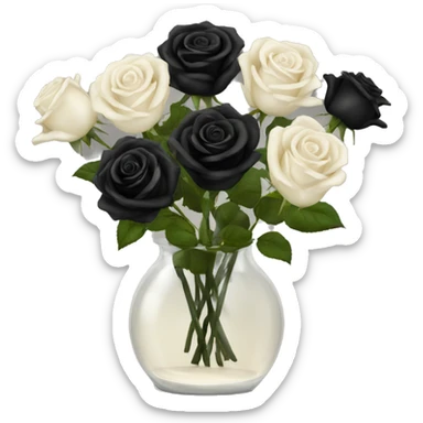 Black and ivory roses in transparent vase sticker