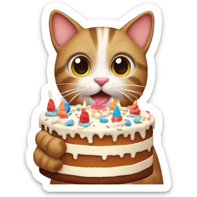 Cat holding a birthday cake sticker