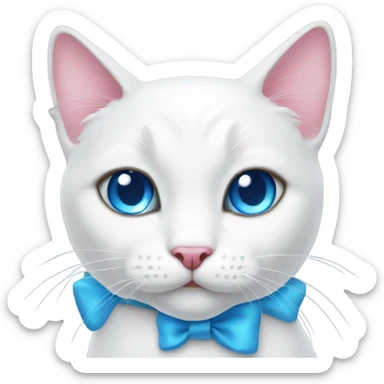 white cat with a pink bow and blue eyes sticker