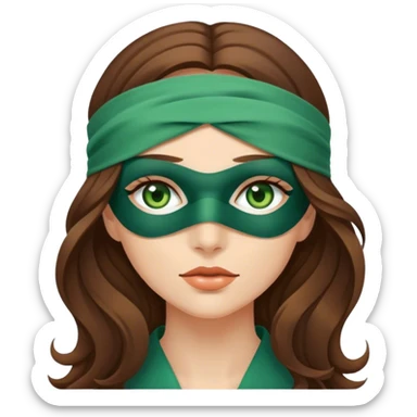 Greeneyed Woman with wavy Long Brown hair blindfolded sticker