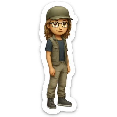 young boy with long hair and cap and Cargo pants and have glasses sticker