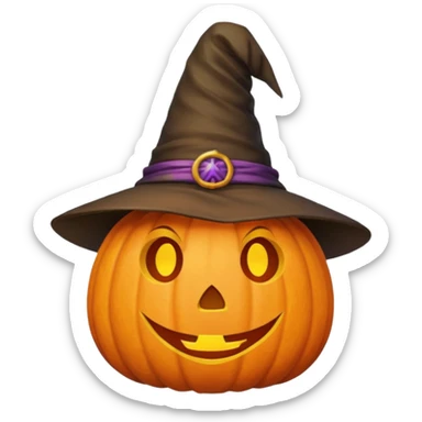 Cute Pumpkin wearing a witch hat sticker