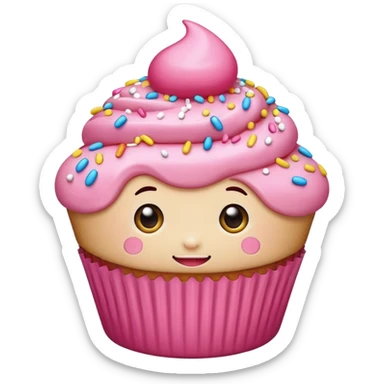 cupcake with pink icing with cute face sticker