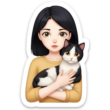 pale skin black hair girl with orange and white cat sticker