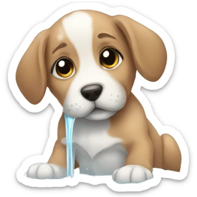 puppy playing in water fountain sticker