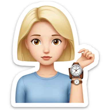 A girl with a watch looking at it sticker