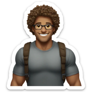 big smile round glassesboy curly hair with biceps sticker