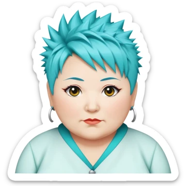 Older fat lesbian japanese very short spiky bright turquoise hair sticker